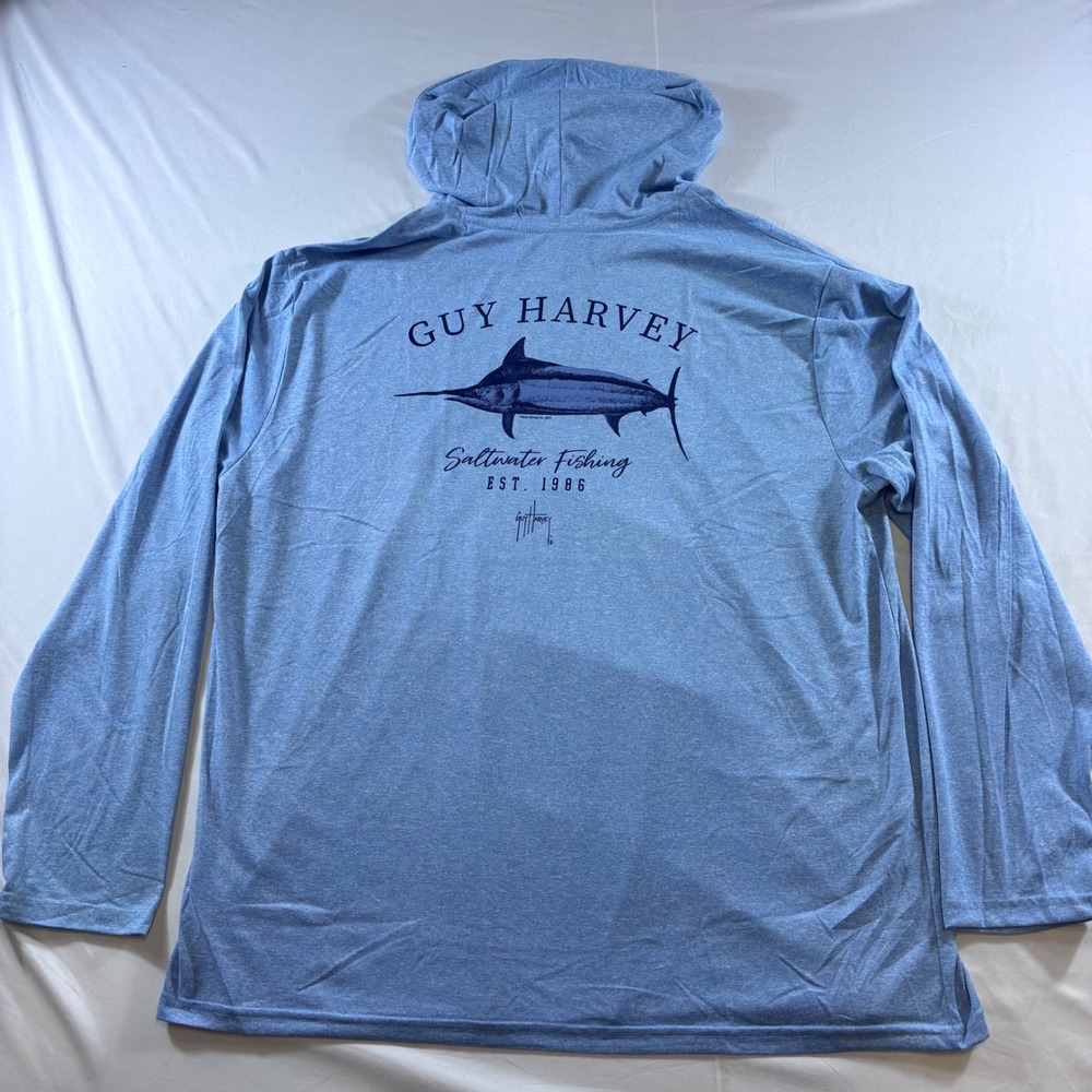 Guy Harvey Men XXL Blue Saltwater Fishing Performance Sun Hoodie Marlin GHV55600